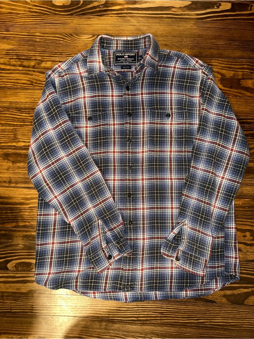 Polo by Ralph Lauren Blue and White Plaid Button-Down Shirt with Red Accents